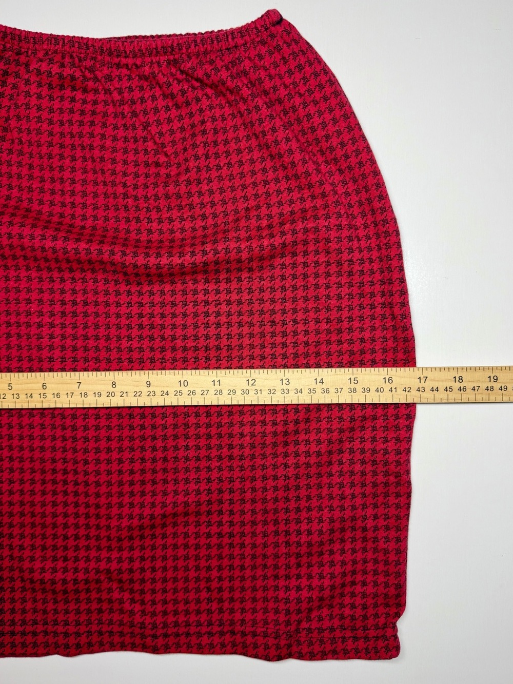 VTG 90s Yes Clothing Co Red Black Houndstooth Stretch Pencil Skirt Women’s M - Picture 3 of 4